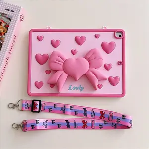 Cute Love Heart iPad 10th iPad Pro Case with Hidden Stand, Anti-Drop Strap, Compatible with iPad A16, Mini 6, Pro Air 4-7, M2/m3 Air, Tablet Accessories Covers