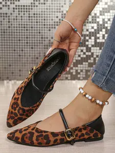 Women's Leopard Print Mary Jane Flats, Comfortable Spring Summer Animal Print Rubber Shoes, Fashion Design Casual Low Heel Pumps for All Day Wear Footwear, Walking Shoes