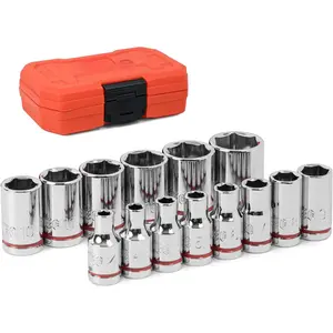 1/4" Drive Metric Master Socket Set, 14-Piece Shallow Hex Socket Set (4mm-15mm), Cover Most Commonly Sizes, 6 Point, Chrome Vanadium Steel with Molded Case