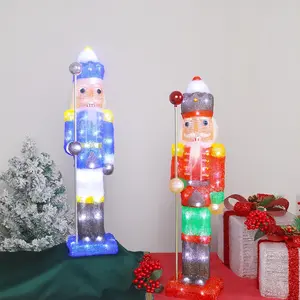 Acrylic Christmas Nutcracker Figure Decor with LED Lights Festive Window Fireplace Tabletop Living Room Indoor Holiday Display Decoration (Red)