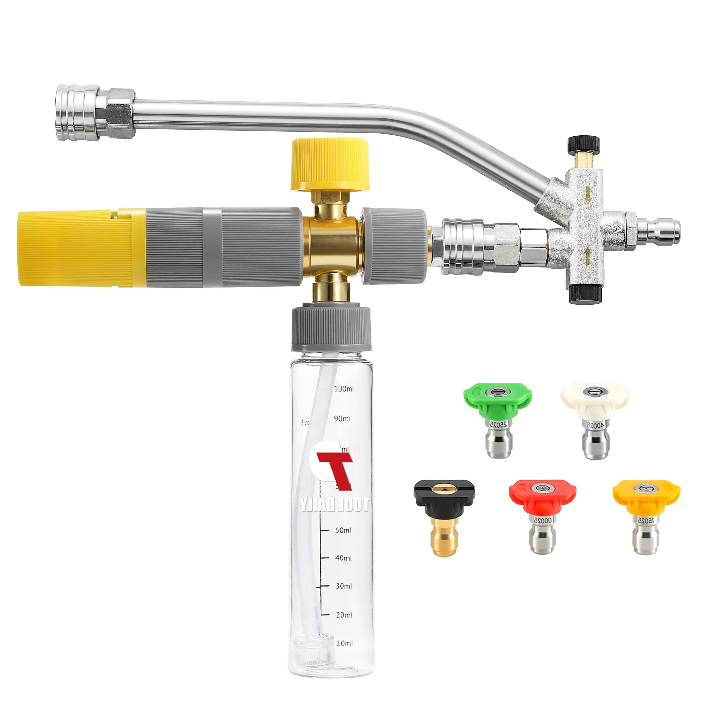 Tool Daily Dual-Connector Mini Foam Cannon for Pressure Washer, 5 Power Washer Spray Nozzle Tips, 1/4 Inch Quick Connect Car Wash Accessory, 100 ml Bottle, Detachable Parts Rinse Clean, Foam Tips Set, Max 3600psi【DealsForYouDays】