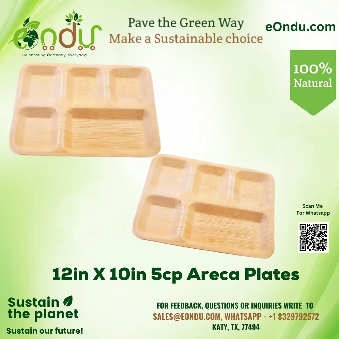 12 in Biodegradable Compostable Palm Leaf Plates, 5-Compartment Eco-Friendly Disposable Dinnerware - Leak-Resistant, Microwave-Safe, Non-Toxic Tableware for Home, Holiday Party Serving