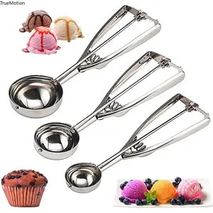 Stainless Steel Cookie Scoop with Trigger - Kitchen Utensils Easy-Release Ice Cream Scooper for Cupcake, Muffin Baking