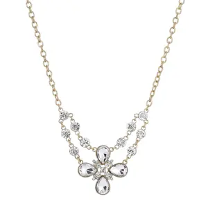 Clear Crystal Flower Necklace 16" + 3" Extender
