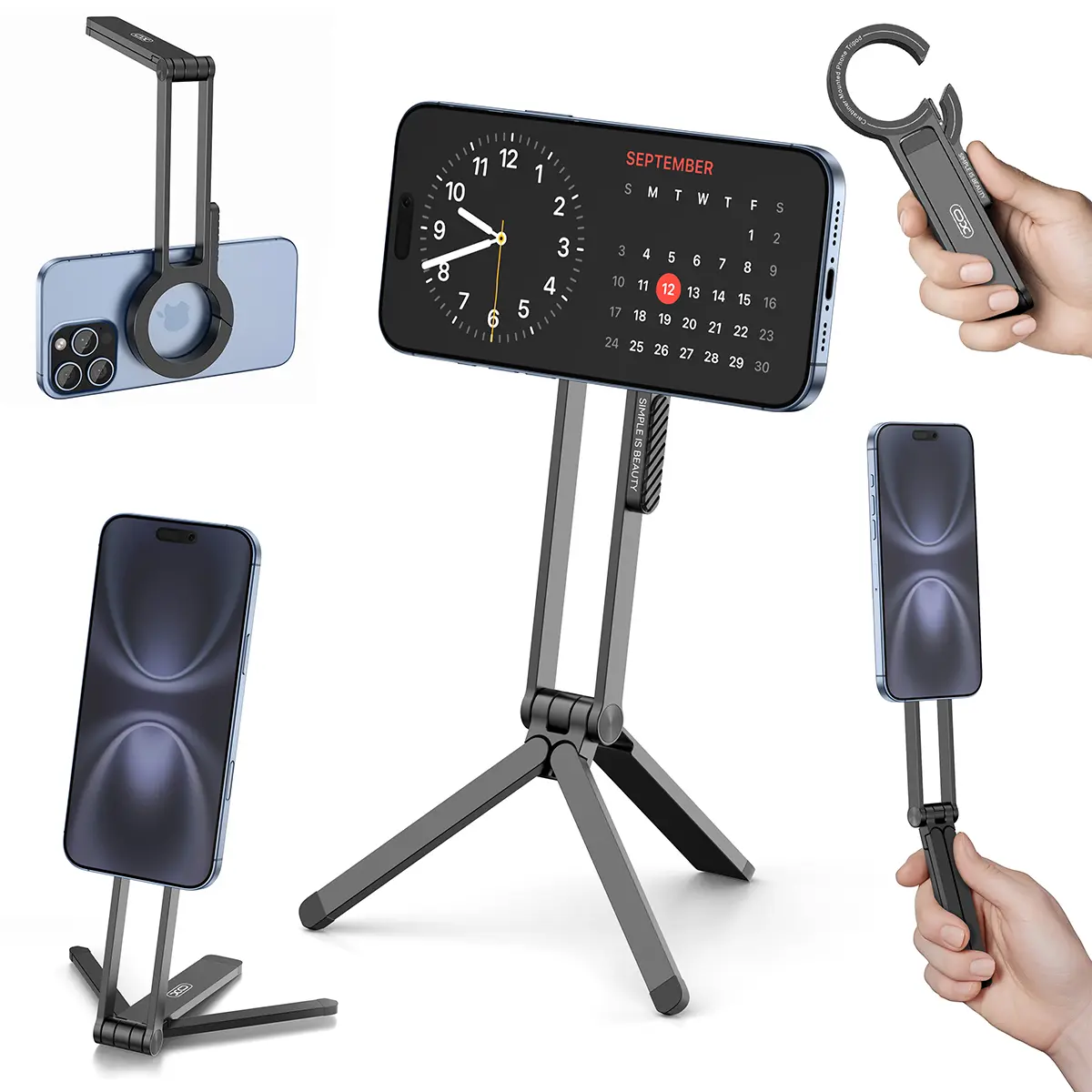 Magnetic Pocket Phone Tripod Foldable Compatible with Magsafe for iPhone 17/16/15/14/13/12 Pro Max Series, Android, Portable Tripod with Magnetic Assisted Shooting Photo Stand, Mini Cell Phone Tripod Mount Handle Smartphone Desk Stand Travel All in One