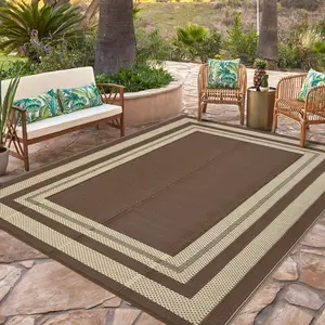 Modern Plaid Waterproof Geometric Rug Double-sided Straw Carpet for Courtyard RV Balcony Beach Picnic Terrace UV Coated Stain Resistant Easy Clean