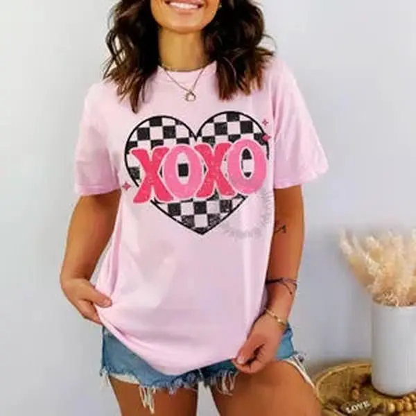XOXO CHECKERED HEART DTF GRAPHIC PULLOVER Casual Clothing