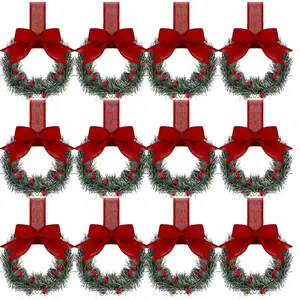 12pcs Farmhouse Style Holiday Decorations, Garland Ribbon, Classic Design with Leaves & Tassels, Perfect for Christmas Party Decoration, Party Decoration Supplies