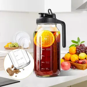 64oz Glass Pitcher with Lid & Spout – Mason Jar Design for Water, Juice, Tea, Cold Brew & More | Wide Mouth Jug for Fridge & Breast Milk Storage