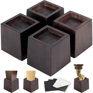 3 Inch Height Heavy Duty  Bed Risers - 4 Pack  Furniture Risers Extenders for Bed, Sofa&Table, Support Up to 2200lbs, Non-Slip Recessed Hole Furniture Lifts for Storage (Walnut Color)