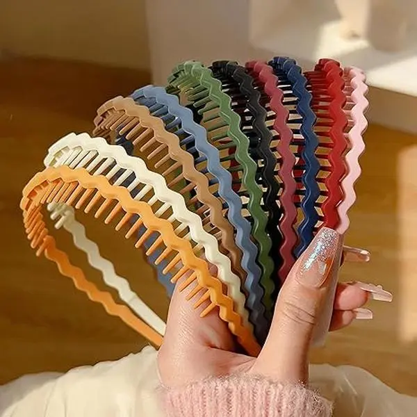 Women's 10-Pack Thin Plastic Elastic Hair Bands with Short Teeth - Non-Slip Comb Headbands for Teens, Perfect Easter Basket Stuffers for Kids & Tweens, Elastic Headbands