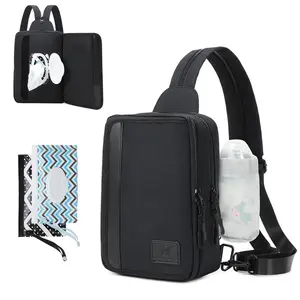 Myhozee Crossbody Sling Bags for Women Men 2 in 1 Diaper Bag Backpack Purse with 2 Wipes Pouch and Water Bottle Pocket Nylon Cross Body Bag for Woman Large Front Chest Shoulder Bags Travel Everyday Bag