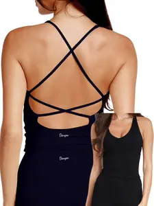 Danysu Sculpt Workout Tank Tops Women Backless Longline Sports Bras Strappy Padded Yoga Top
