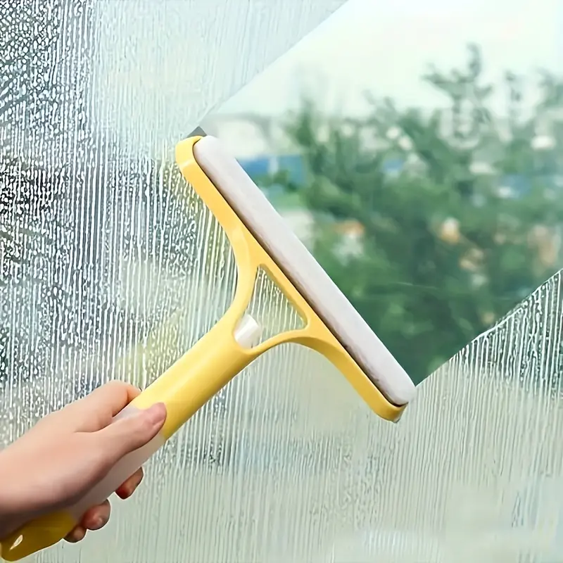 3-in-1 Glass Scraper with Sprayer & Scraper Attachments - Multi-Surface Window Cleaner for Shower, Car Windshield, Mirrors - Ergonomic Yellow Handle, Durable Plastic Bathroom & Home Cleaning Tool, Bathroom Cleaning Tools