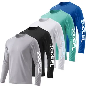 【FathersDayGift】RODEEL 961 Sun Shirts w/ UV Detection Logo Breathable Mesh Panel Men UPF 50+ Sun Protection Long Sleeves Sport T-Shirt Lightweight Quick Dry Moisture Wicking Breathable Activewear for Outdoor Fishing Boating Hiking Running SummerWins