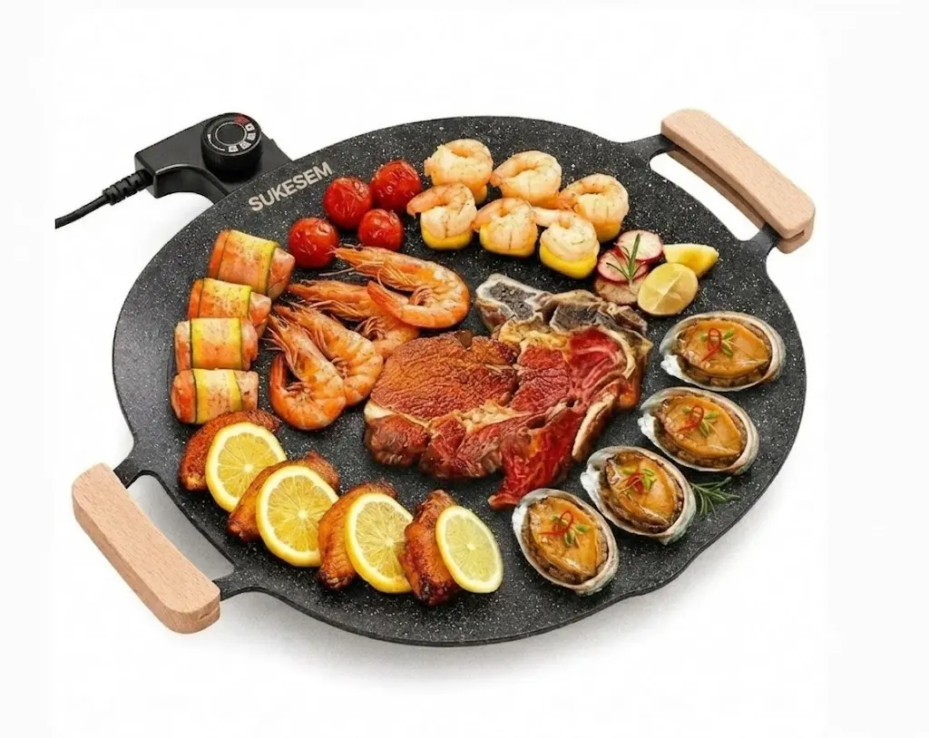 Portable Smokeless Non-Toxic Indoor Electric Korean BBQ Grill - Non-Stick Pan, Adjustable Temperature Control, Universal Griddle for Home Griddle Cooking