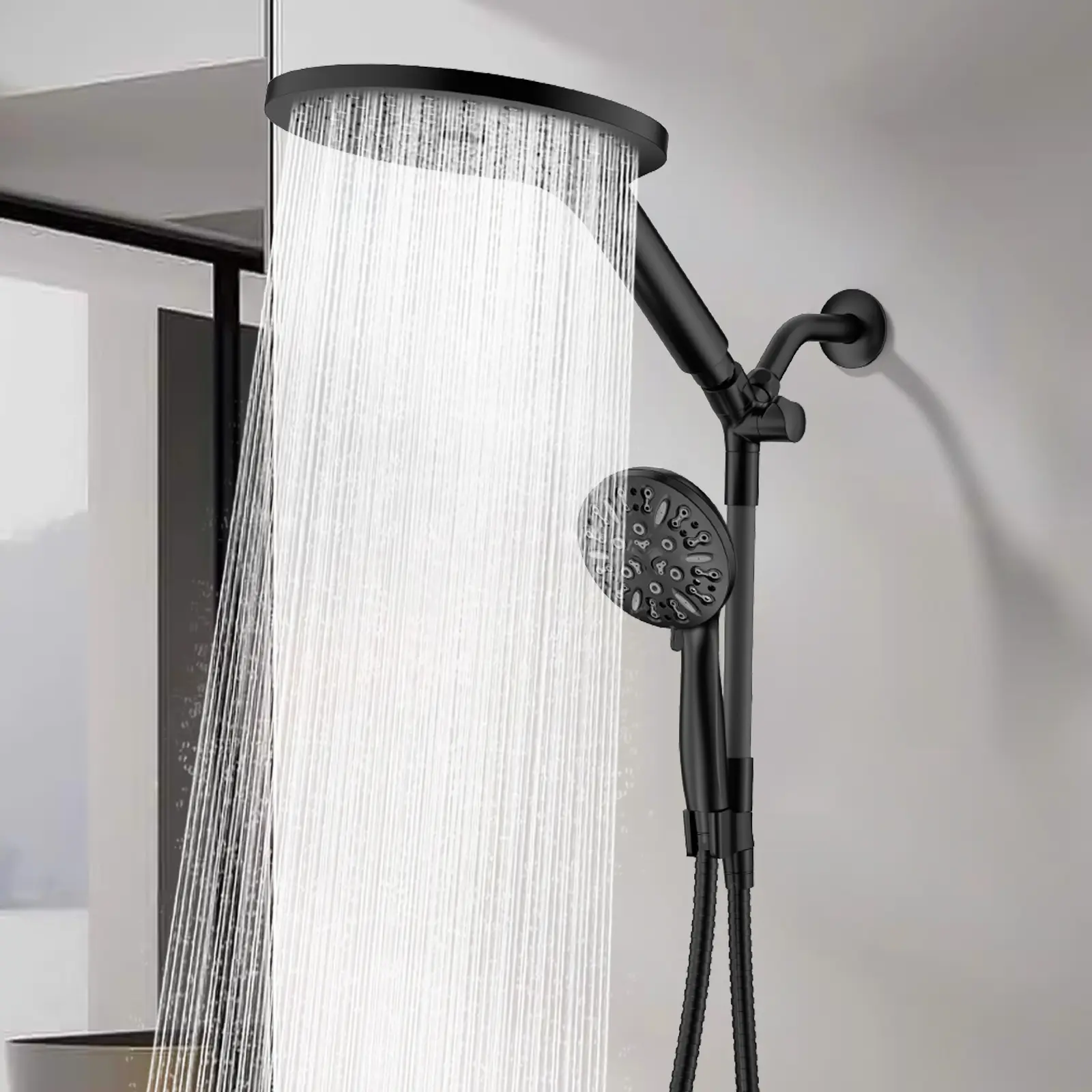 High Pressure Dual Shower Head Set with Handheld Spray - 9-Mode Rainfall Adjustable Shower Head, 3-Way Diverter, 79in Hose, DIY Install, Renter-Friendly Design