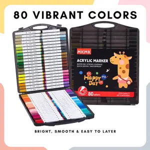 MKMK 80 Vibrant Colors Soft Brush Acrylic Marker Pens, Water-Based & Washable Ink, Quick-Drying & Waterproof, Premium Art Markers for Paper, Wood, Glass, Canvas & More