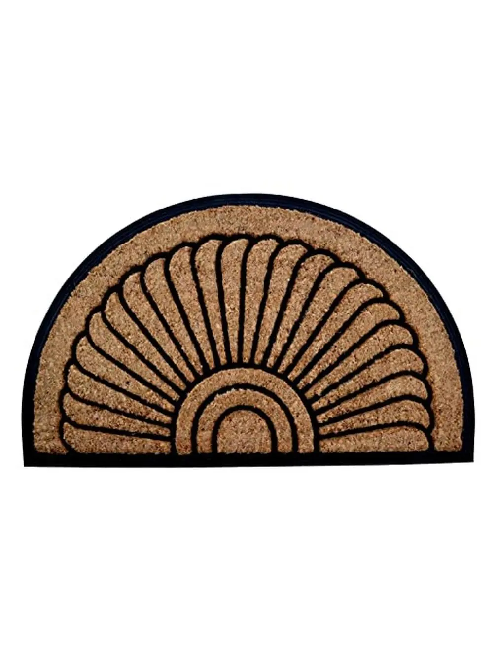 Half-Round Coir Fiber Doormat - Single Mat, 36in x 24in, Rubber Back, Anti-Skid, Durable, Waterproof, Molded Form, Half-Round Sunrise Design, Natural Look, Superior Scrubbing Power, Suitable for Heavy Traffic Areas