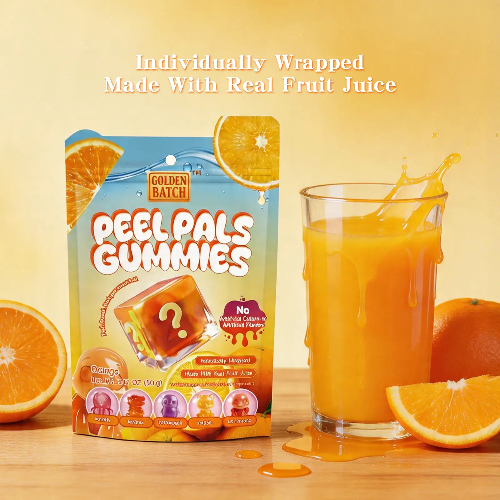Satisfying Peelable Orange Gummies | Double Layer Real Fruit Juice Candy | Halal High VC Chewy Snack