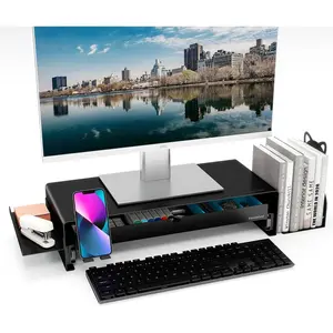 Heavy Duty Metal Monitor Stand Strong Support Desk Organizer with Storage Shelf Ergonomic Riser for Computer Laptop Printer Space Saving Desktop