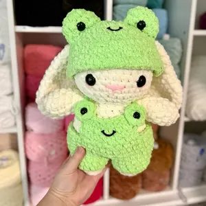 Bunny in Frog Overalls Handmade Crochet Plushie