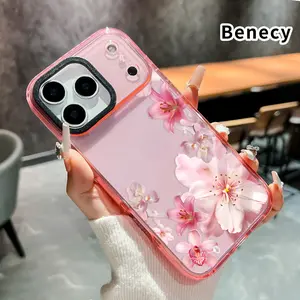 Clear Rugged Defender Case for iPhone 17 Pro Max 16 15 Plus Air 14 13 12 11 Blush Floral Cascade  Printed Built-in Airbag Shockproof Mobile Phone Protection Cover