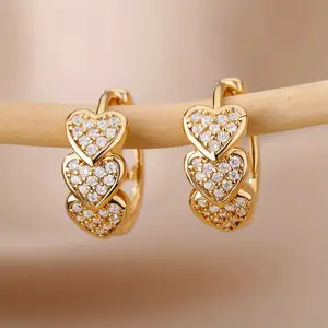 Elegant Love Heart Hoop Earrings with Shiny Zircon Embellishments - Perfect for Weddings, Dating, and Female Gifts gold hoop jewelry  gifts