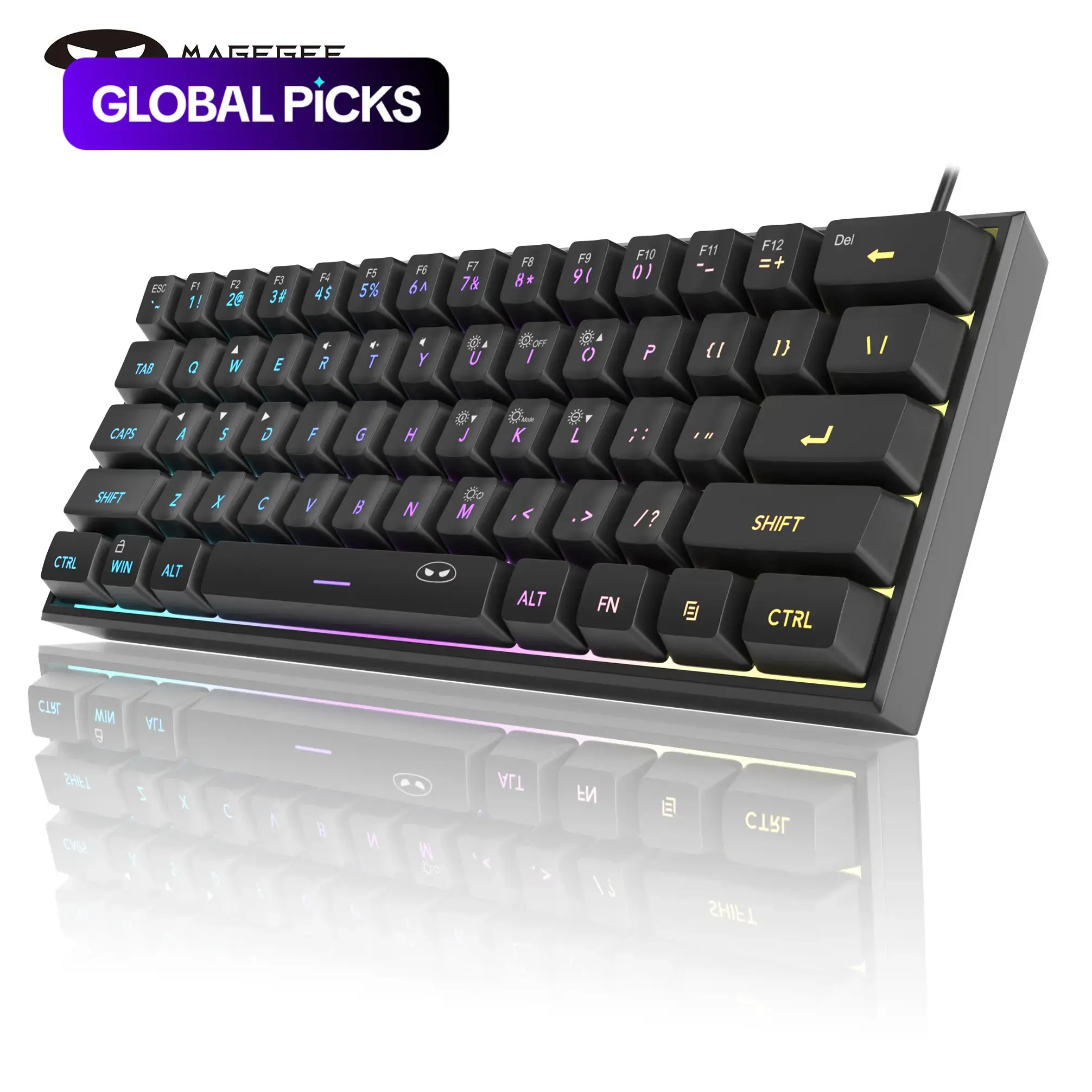 MageGee Mini 60% Gaming Keyboard, Wired RGB Keyboard, Rgb Backlight Keyboard, RGB Lighting Keyboard, RGB Backlit 61-Key Ultra-Compact Keyboard, TS91 Ergonomic Mechanical-Feeling Office Computer Keyboard for PC, MAC, PS4, Xbox One Gamer #GLOBAL PICKS