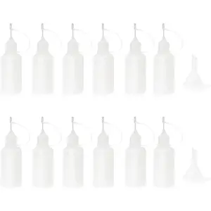 XYSMZM 12 Pcs 1 Ounce Precision Tip Applicator Bottles, 30ML Needle Tip Glue Bottles for DIY Paper Quilling Craft, with 2 Mini Funnel, White Lids