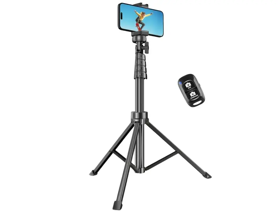 SENSYNE 62" Phone Tripod for iPhone, Extendable Selfie Stick Tripod Stand with Wireless Remote and Phone Holder, Cell Phone Tripod for Video Recording, Compatible with iPhone Android Landscape Landscape