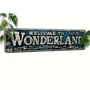 Welcome To Wonderland Letter Pattern Vintage Sign, Exquisite Decorative Plaque, Wall Hanging Decor for Home Garden Cafe & Bar, Porch Welcome Sign, Home Decor Products