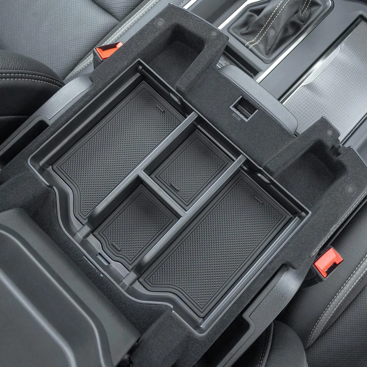 Center Console Organizer for 2019+ Dodge RAM 1500/2500/3500, ABS Plastic Armrest Box Insert Tray with Non-Slip Rubber Mats, Charging Port, Divided Trays, Tool-Free Installation for Car Interior Storing & Item Organization