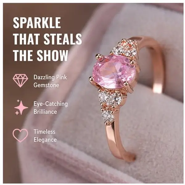 Women's Tungsten Steel Open Promise Ring - Water Pink Zirconia, Non-Tarnish, Vintage, Affordable, Zircon, Copper, Casual Bridal Engagement Band for Official Parties, Zirconia Copper, Copper Base, Sexy Elegant anniversary wedding unisex men prong set