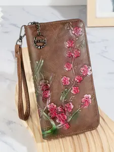 Women's Long Wallet Vintage Chic Elegant Stylish Purse with 3D Plum Blossom Relief, Embossed Design, Large Capacity Card Holder, Cash and Phone Zipper Clutch Wallets Women