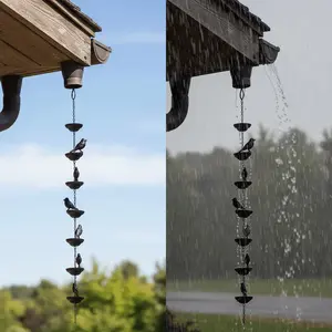 Creative Birds on Cups Metal Rain Chain, Rain Catcher Gutter Roof, Rainwater Catcher Chain, Drainage Downspout Tool, Outdoor Decor