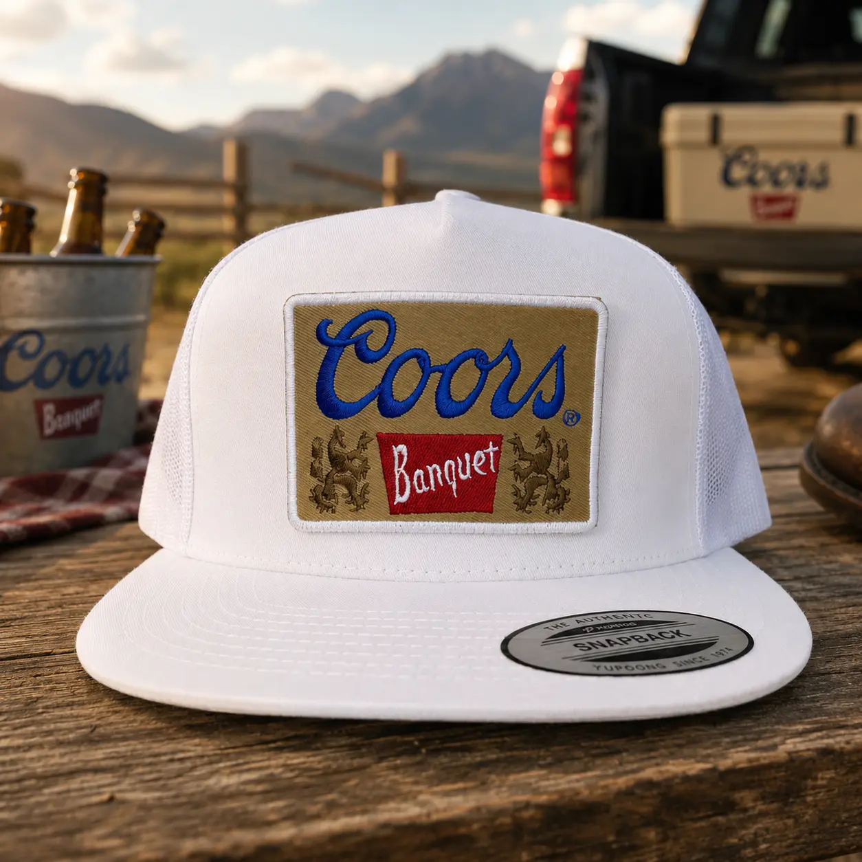 [ BUY 2 FOR 1 PRICE ] Banquet Trucker Hat, White Beer Patch Snapback Cap, Vintage Brewery Mesh Back Hat, Western Bar Hat, Beer Lover Gift for Men