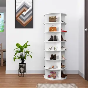 6/7-Tier Rotating Shoe Rack Tower, Holds 28 Pairs of Shoes - 360° Spinning Floor Storage Organizer, Free Standing for Closet/Bedroom/Entryway, Space Saving, White