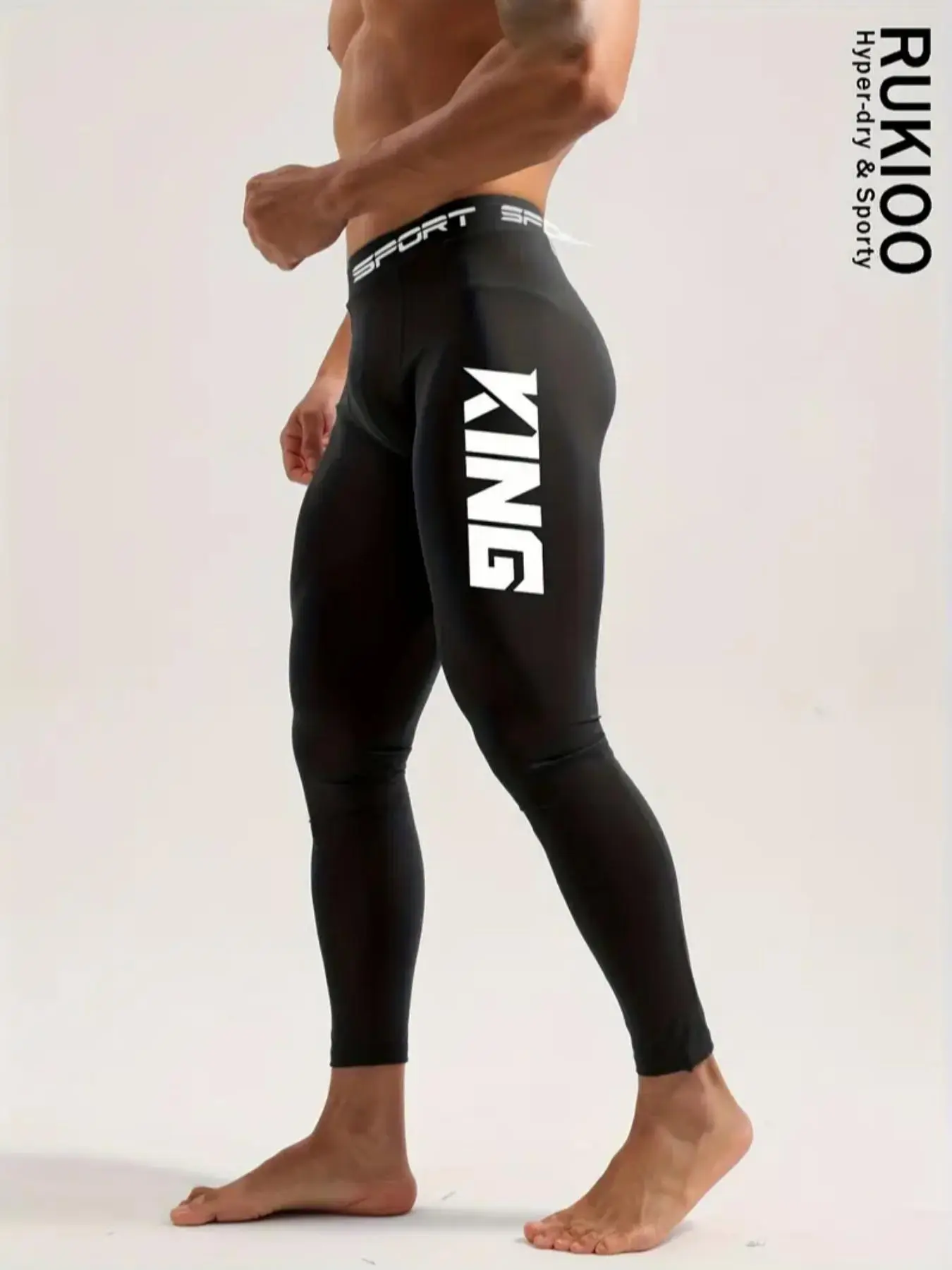 Men's Sports Compression Leggings with Letter Print, Breathable Moisture-wicking Fabric, Tight-fitting Stretchy Activewear for Basketball, Gym, Cycling and Running, Activewear Pants