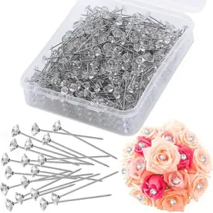100pcs Diamond Head Pins, 6x38mm Transparent Floral Arrangement Pins, Sewing Pins, Wedding Bouquets, Crafts, Party Decorations, Durable & Multifunctional