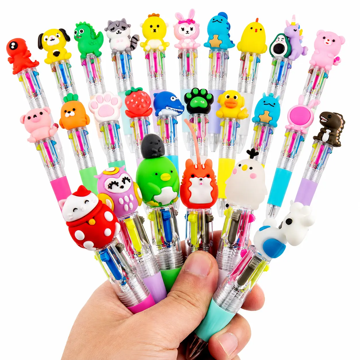 24pcs Mini Multicolor 4-in-1 Retractable Ballpoint Pens, Cute Cartoon Office Stationery Bulk for Students, Ideal for Teacher Gifts & Party Favors