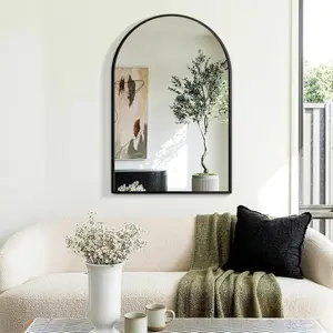 30x38/30x40/31x32 Inch Arched Wall Mirror, Black & Gold Metal Frame Arch Hanging Mirror, Modern Wall-Mounted Accent Mirror for Living Room, Bedroom, Entryway