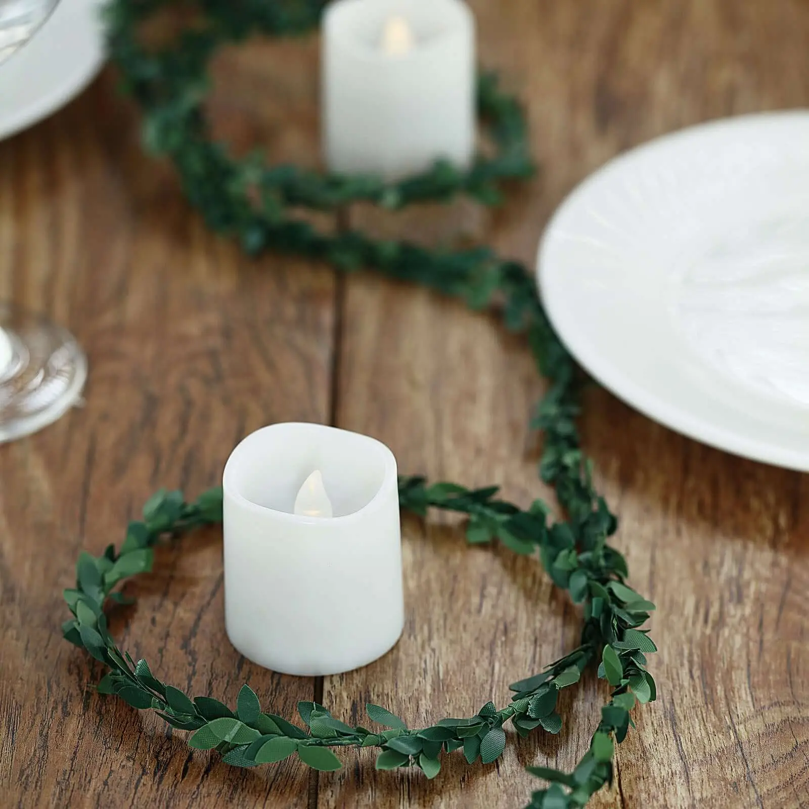 18ft Farmhouse Mini Artificial Green Leaf Garland, Flexible Vine Greenery for Home Decor, Plant Decor, Banister, Archways Floral Decorating