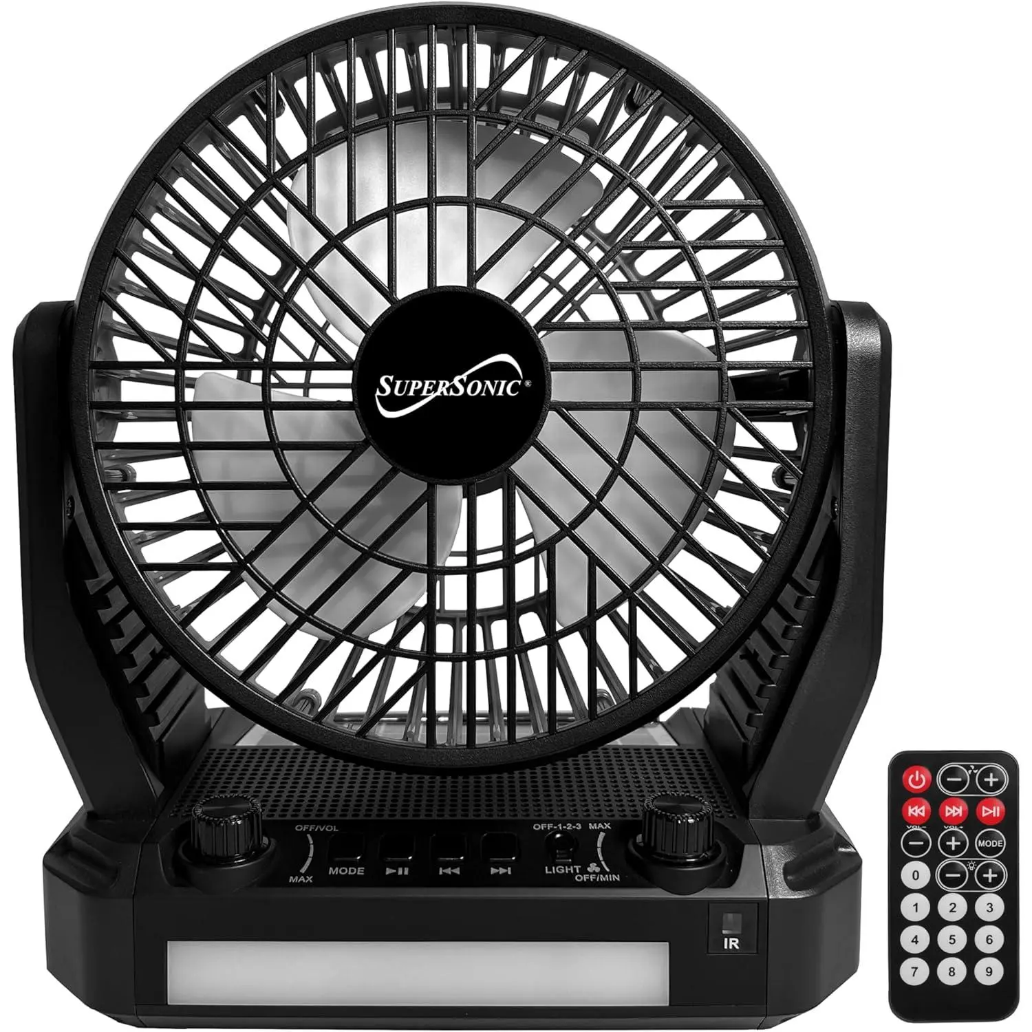 Supersonic SC-1076ERF Solar Panel Bluetooth Wireless Audio Speaker with Cable Charging, FM Radio, LED Light Torch, 3-Speed Adjustable Fan, Rechargeable Battery, Micro SD Input, Remote Control & Device Streaming (Ideal for Barbecue)