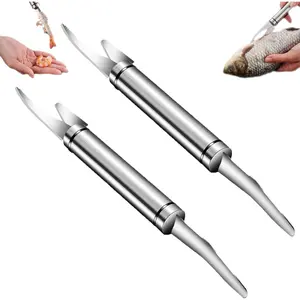 2PCS - 5 In 1 Multifunctional Shrimp Line Fish Maw Knife Stainless Steel Shrimp Deveiner Tool Multifunctional Fast Shrimp Peeler Fish Scale Remover Kitchen Fish and Shrimp Duck Intestine Cleaner