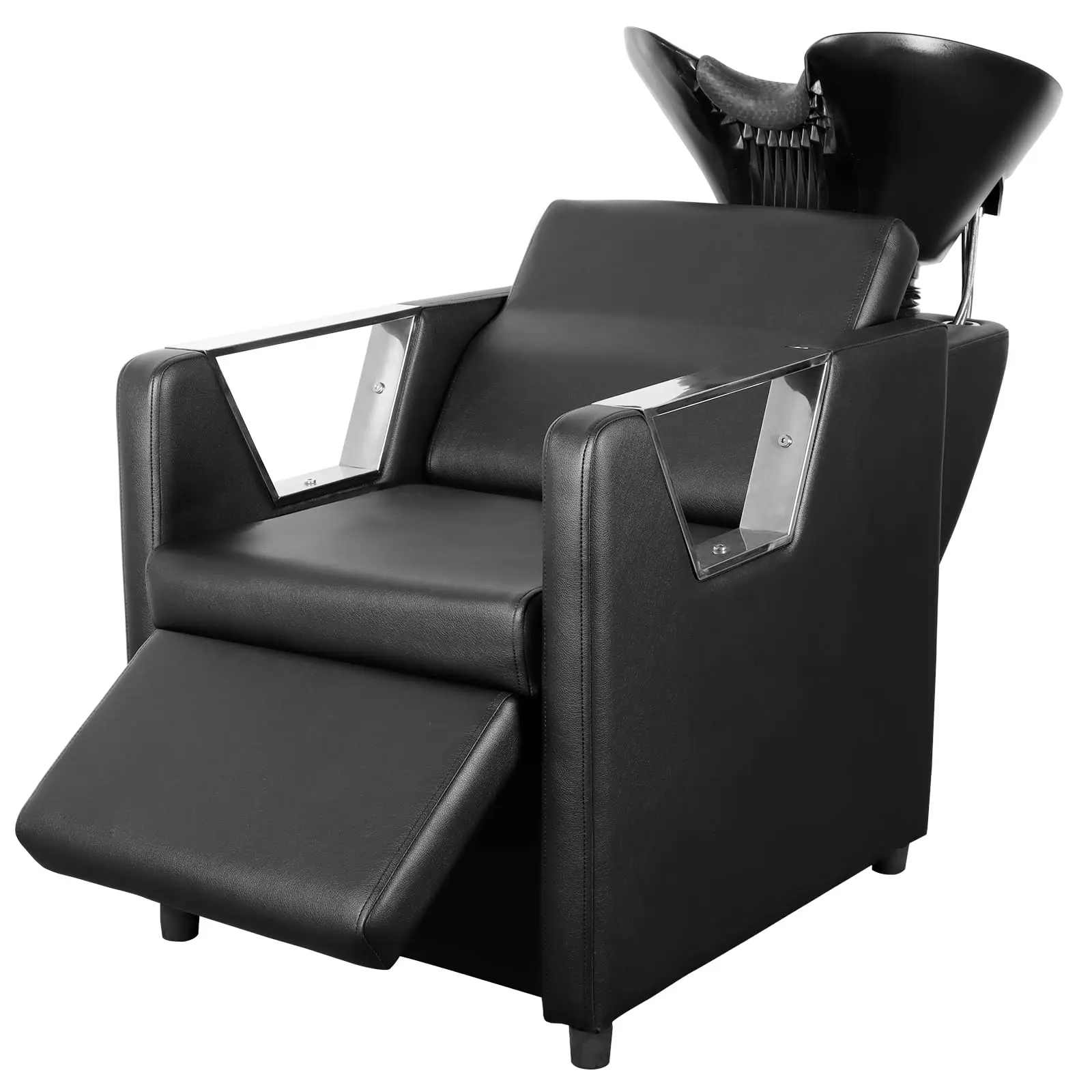 Polar Aurora Backwash Chair Hair Washing Station Adjustable ABS Plastic Shampoo Bowl Sink with Leg Support for Spa Beauty Salon Black