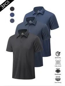 Men's Summer Sport Polo Shirt Set, Pure Color Casual Comfort Short Sleeve, Breathable Sweat-Wicking Fitness Top, Ideal for Beach Vacation