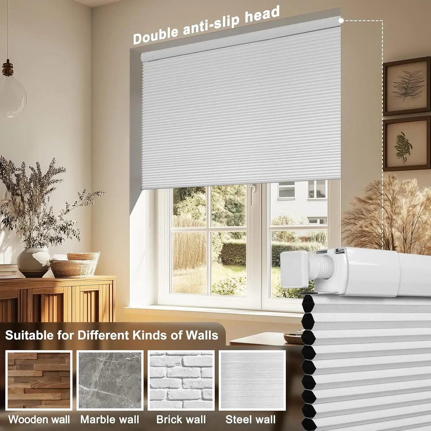 Cordless Honeycomb Cellular Blinds - No Drill Bottom-Up Window Treatments, Light Filtering, UV Protection, Thermal Insulation, Energy-Saving, Noise Reduction, Weighted Aluminum Universal Home Decor Shaded Covers