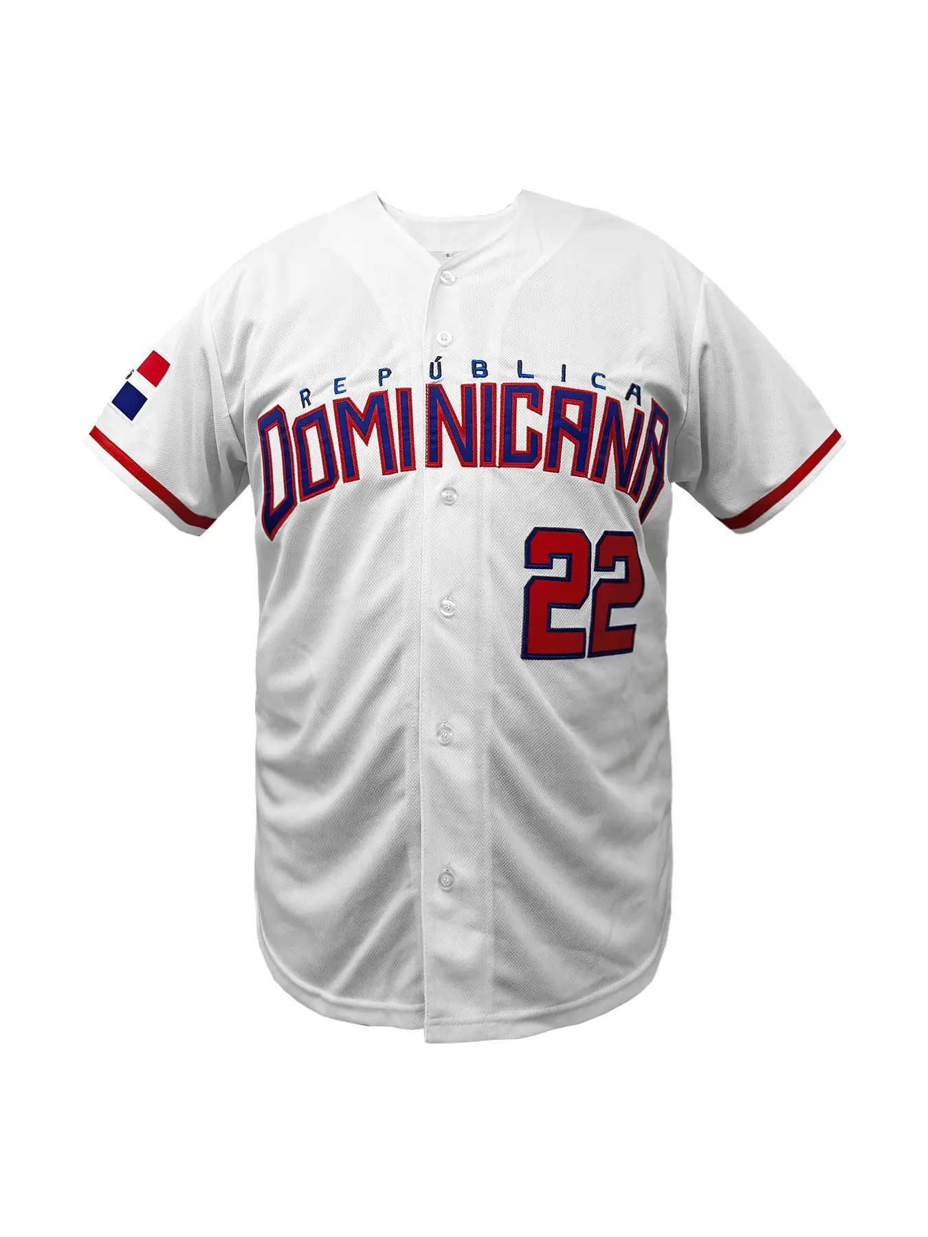 Men's Dominicana #22 Embroidered Baseball Jersey, Sportswear Clothing, Breathable Short Sleeve V-Neck Loose Fit Sportswear for Outdoor Activities & Competitions, All Seasons