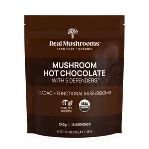 REAL MUSHROOMS Mushroom Hot Chocolate Mix Sweetened or Unsweetened from 5 Defenders USDA Certified Organic Dairy-Free Gluten-Free Non-GMO Vegan 240g 15 Servings